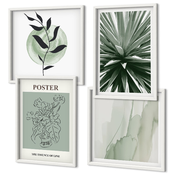Polyptyque z cadres Motifs végétaux vert beige