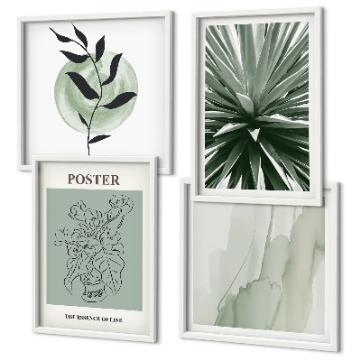 Polyptyque z cadres Motifs végétaux vert beige