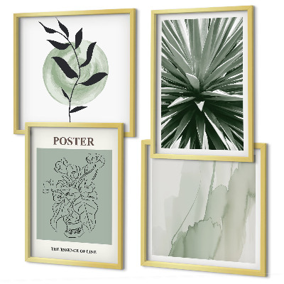 Polyptyque z cadres Motifs végétaux vert beige