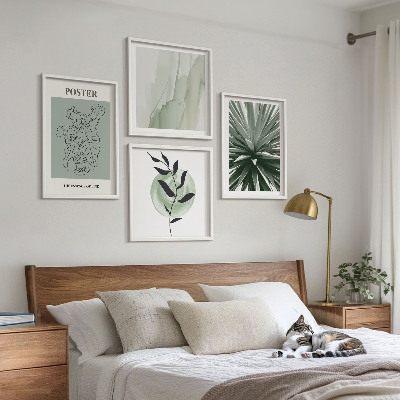 Polyptyque z cadres Motifs végétaux vert beige