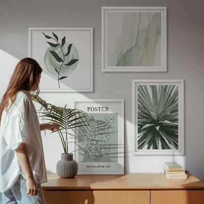 Polyptyque z cadres Motifs végétaux vert beige