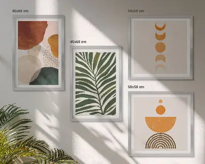 Ensemble de 4 tableaux motifs de feuilles abstraites