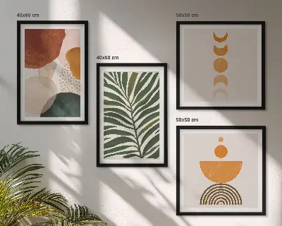 Ensemble de 4 tableaux motifs de feuilles abstraites