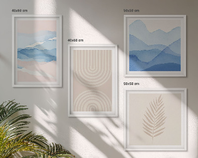 Ensemble de 4 tableaux Feuilles ondulées beige bleu