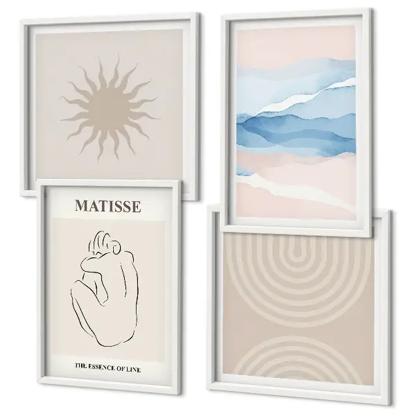 Polyptyque de deux cadres lignes et vagues au style minimaliste pastel