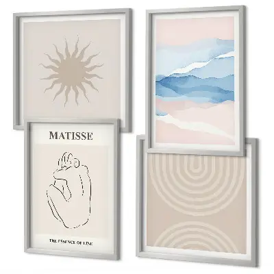 Polyptyque de deux cadres lignes et vagues au style minimaliste pastel