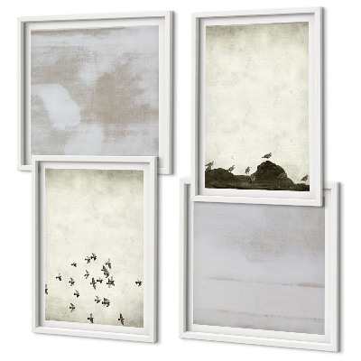 Ensemble de 4 tableaux Oiseaux minimalistes en vol
