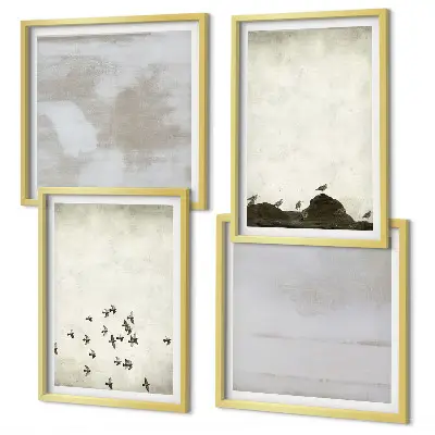 Oiseaux minimalistes en vol ensemble de 4 tableaux
