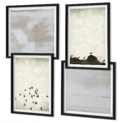 Ensemble de 4 tableaux Oiseaux minimalistes en vol