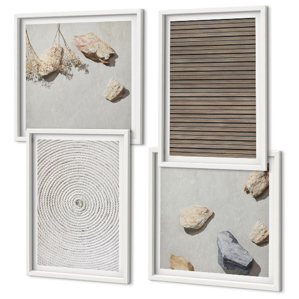 Ensemble de 4 tableaux Textures naturelles bois pierres