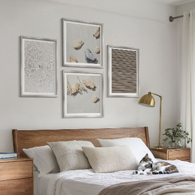 Ensemble de 4 tableaux Textures naturelles bois pierres