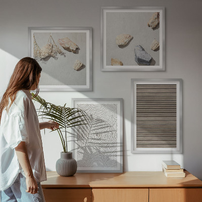 Ensemble de 4 tableaux Textures naturelles bois pierres