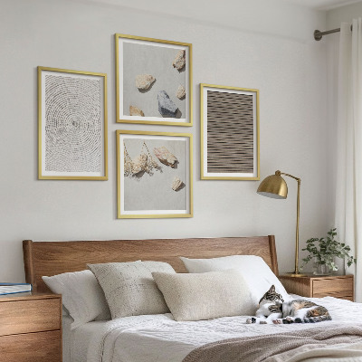 Ensemble de 4 tableaux Textures naturelles bois pierres