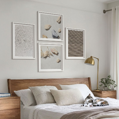 Ensemble de 4 tableaux Textures naturelles bois pierres