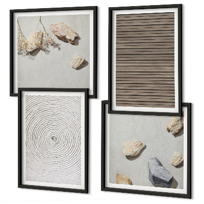 Ensemble de 4 tableaux Textures naturelles bois pierres