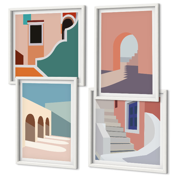 Polyptyque z cadres Graphismes minimalistes pastel