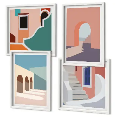 Polyptyque de 2 cadres graphismes minimalistes aux tons pastel
