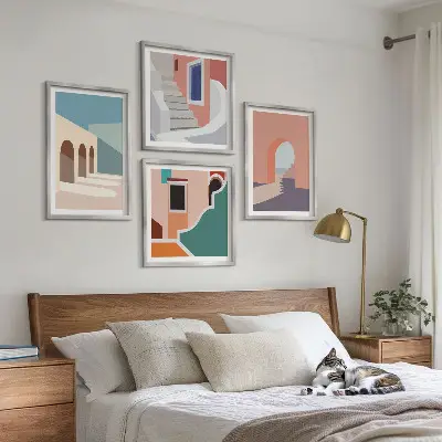 Polyptyque de 2 cadres graphismes minimalistes aux tons pastel