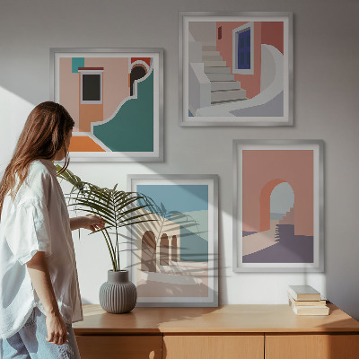 Polyptyque z cadres Graphismes minimalistes pastel