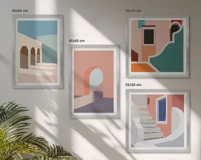 Polyptyque de 2 cadres graphismes minimalistes aux tons pastel