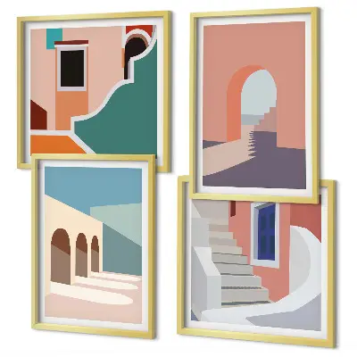 Polyptyque de 2 cadres graphismes minimalistes aux tons pastel
