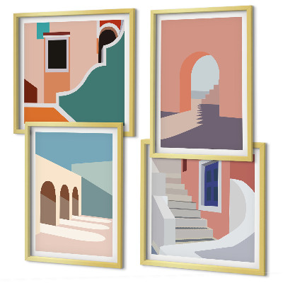 Polyptyque z cadres Graphismes minimalistes pastel