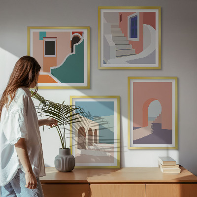 Polyptyque z cadres Graphismes minimalistes pastel