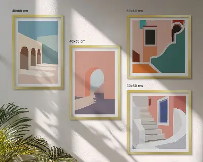 Polyptyque de 2 cadres graphismes minimalistes aux tons pastel