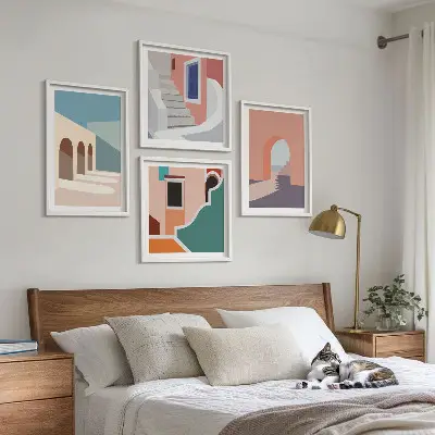 Polyptyque de 2 cadres graphismes minimalistes aux tons pastel