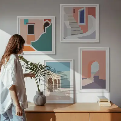 Polyptyque de 2 cadres graphismes minimalistes aux tons pastel