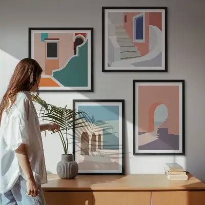 Polyptyque de 2 cadres graphismes minimalistes aux tons pastel