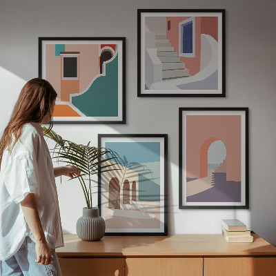 Polyptyque z cadres Graphismes minimalistes pastel