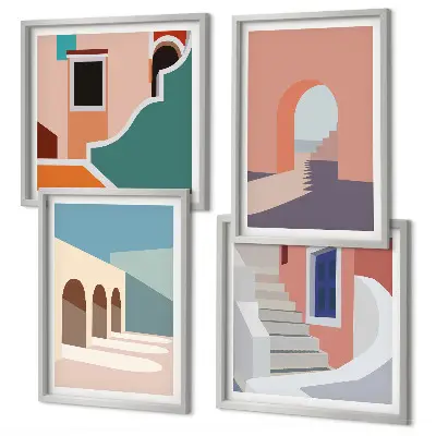 Polyptyque de 2 cadres graphismes minimalistes aux tons pastel