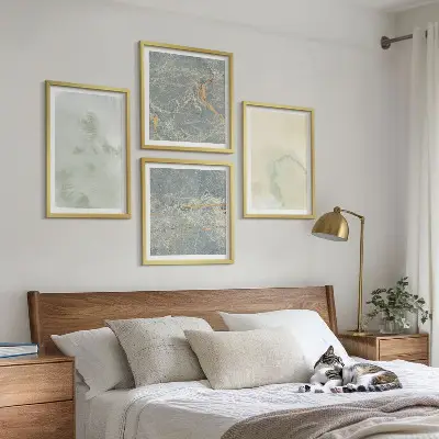 Ensemble de 4 tableaux peintures à l'aquarelle pastel sur toile