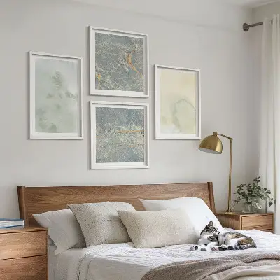 Ensemble de 4 tableaux peintures à l'aquarelle pastel sur toile