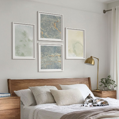 Ensemble de 4 tableaux Peintures pastel à l'aquarelle sur toile