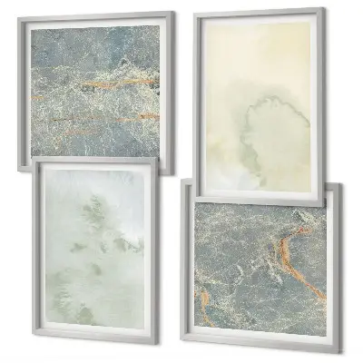 Ensemble de 4 tableaux peintures à l'aquarelle pastel sur toile
