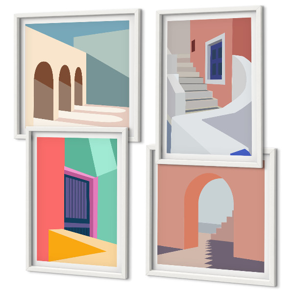 Mur de tableaux Bâtiments modernes colorés