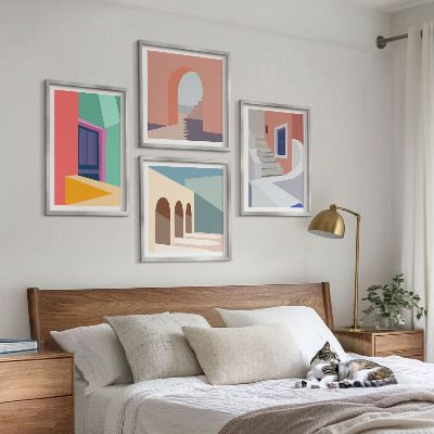 Mur de tableaux Bâtiments modernes colorés