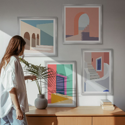 Mur de tableaux Bâtiments modernes colorés