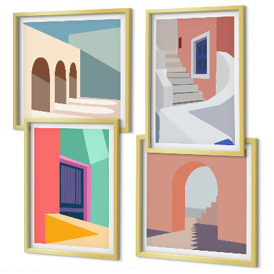 Mur de tableaux Bâtiments modernes colorés