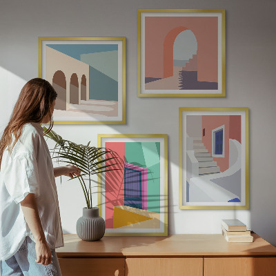 Mur de tableaux Bâtiments modernes colorés