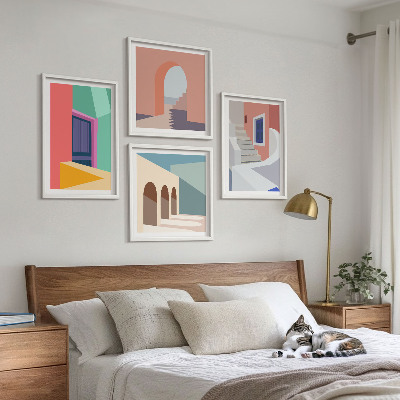 Mur de tableaux Bâtiments modernes colorés