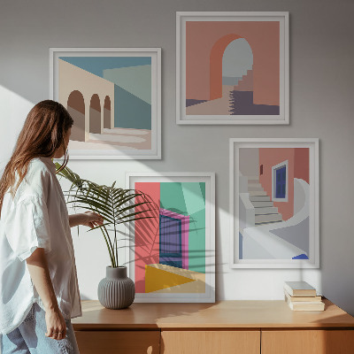 Mur de tableaux Bâtiments modernes colorés