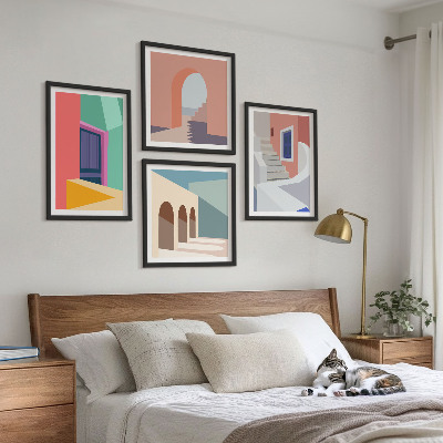 Mur de tableaux Bâtiments modernes colorés