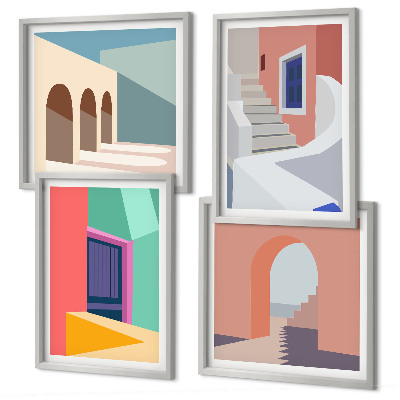 Mur de tableaux Bâtiments modernes colorés