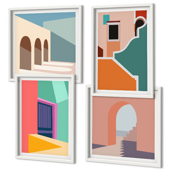 Polyptyque z cadres Illustrations colorées de la ville