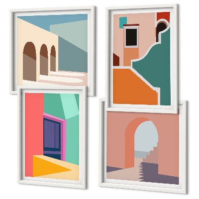 Polyptyque z cadres Illustrations colorées de la ville