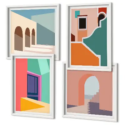 Illustrations colorées de la ville polyptyque de 2 cadres