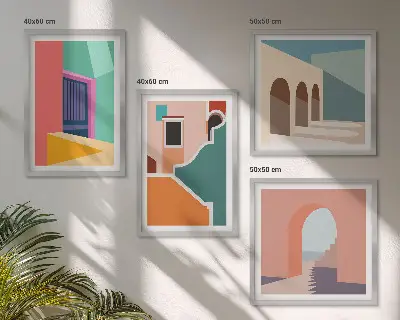 Illustrations colorées de la ville polyptyque de 2 cadres
